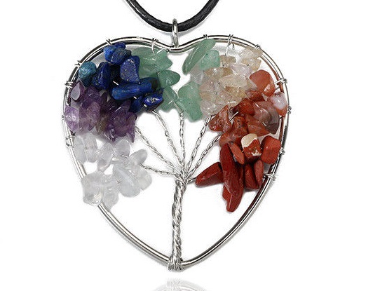 Beautiful 7 Chakra Tree of Life Heart Pendant 5193